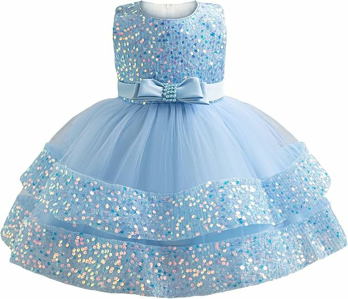 TinyTulle Sleeveless Sequin Tulle Flower Girl Dress with Bow Belt