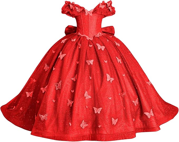 TinyTulle Butterfly Appliqué Sparkle Tulle Flower Girl Ball Gown Dress