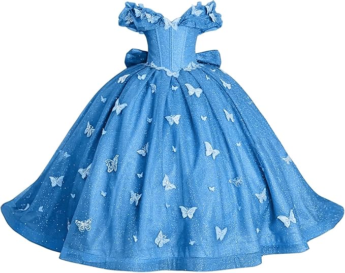 TinyTulle Butterfly Appliqué Sparkle Tulle Flower Girl Ball Gown Dress