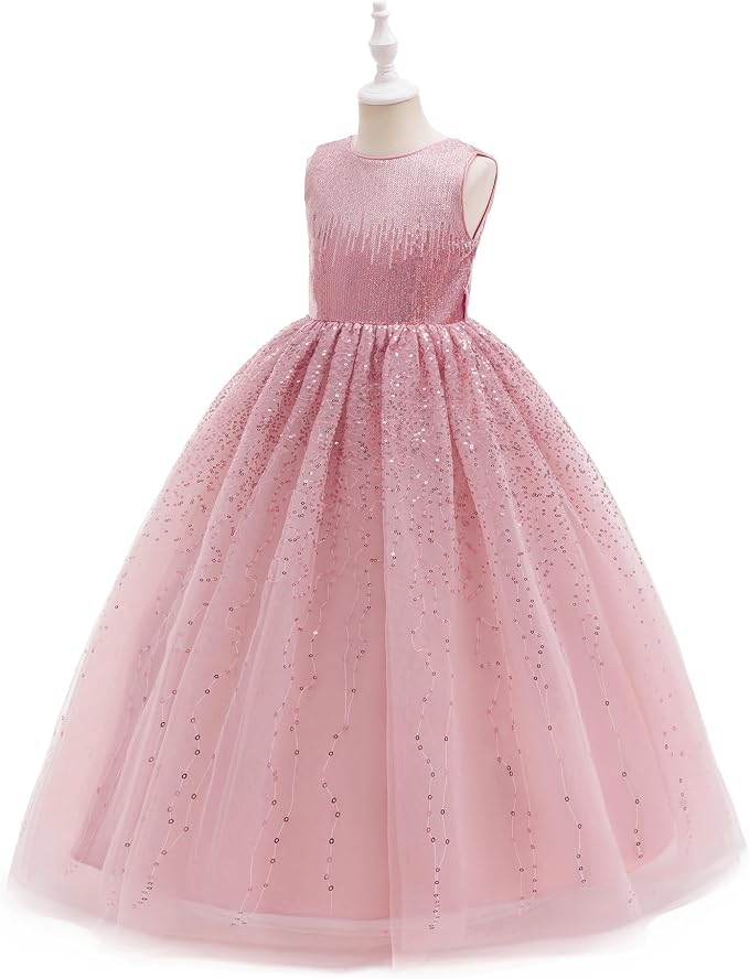 TinyTulle Sparkly Sequin Tulle Long Princess Flower Girl Dress for Special Occasions