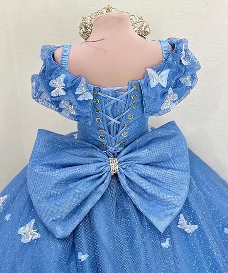 TinyTulle Butterfly Appliqué Sparkle Tulle Flower Girl Ball Gown Dress