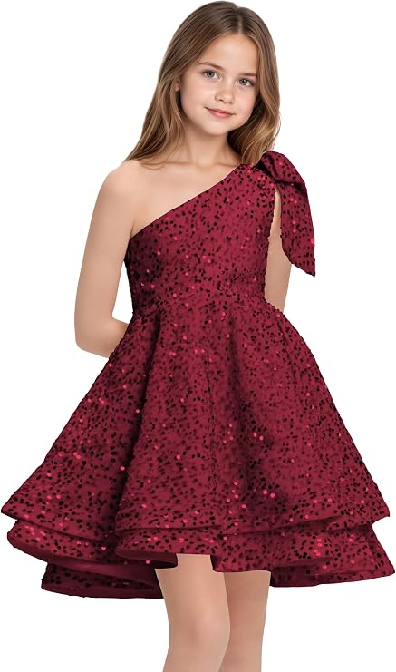 TinyTulle One-Shoulder Sequin Princess Flower Girl Dress – Sparkly Pageant &amp; Formal Gown