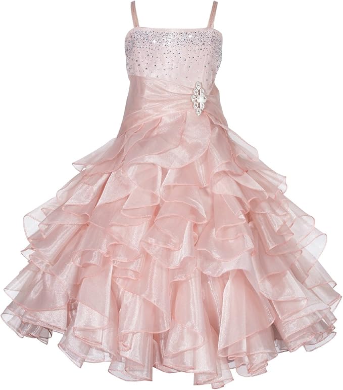 TinyTulle Off Shoulde Sequin Ruffle Tulle Flower Girl Dress for Special Occasions
