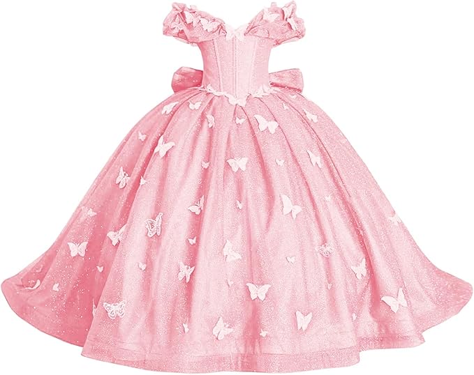 TinyTulle Butterfly Appliqué Sparkle Tulle Flower Girl Ball Gown Dress