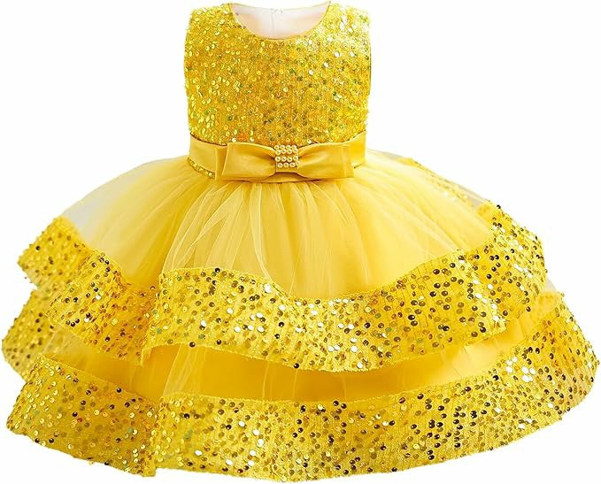 TinyTulle Sleeveless Sequin Tulle Flower Girl Dress with Bow Belt