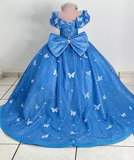 TinyTulle Butterfly Appliqué Sparkle Tulle Flower Girl Ball Gown Dress