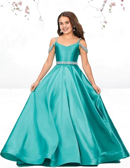 TinyTulle Satin Rhinestone Flower Girl Princess Gown for Weddings &amp; Pageant