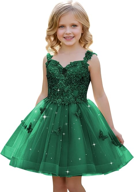 TinyTulle Mint Green Butterfly Flower Girl Dress Lace Tulle Princess Ball Gown