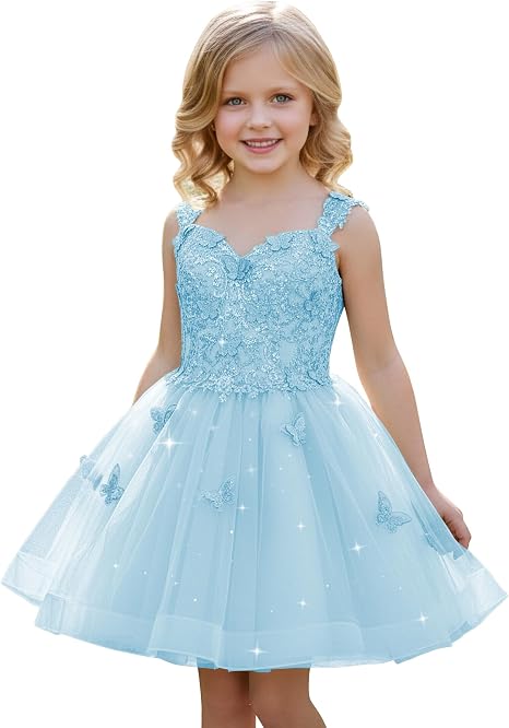 TinyTulle Mint Green Butterfly Flower Girl Dress Lace Tulle Princess Ball Gown