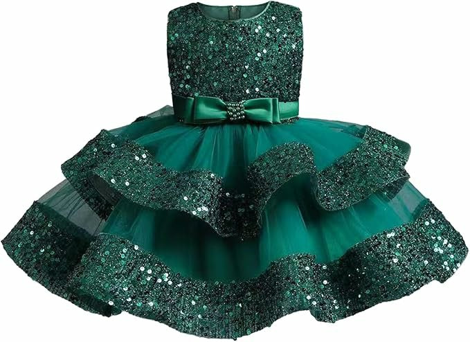 TinyTulle Sleeveless Sequin Tulle Flower Girl Dress with Bow Belt