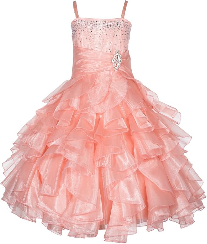 TinyTulle Off Shoulde Sequin Ruffle Tulle Flower Girl Dress for Special Occasions