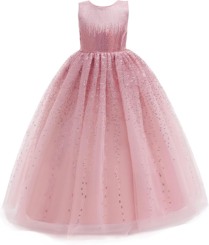 TinyTulle Sparkly Sequin Tulle Long Princess Flower Girl Dress for Special Occasions