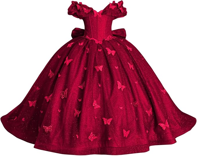 TinyTulle Butterfly Appliqué Sparkle Tulle Flower Girl Ball Gown Dress