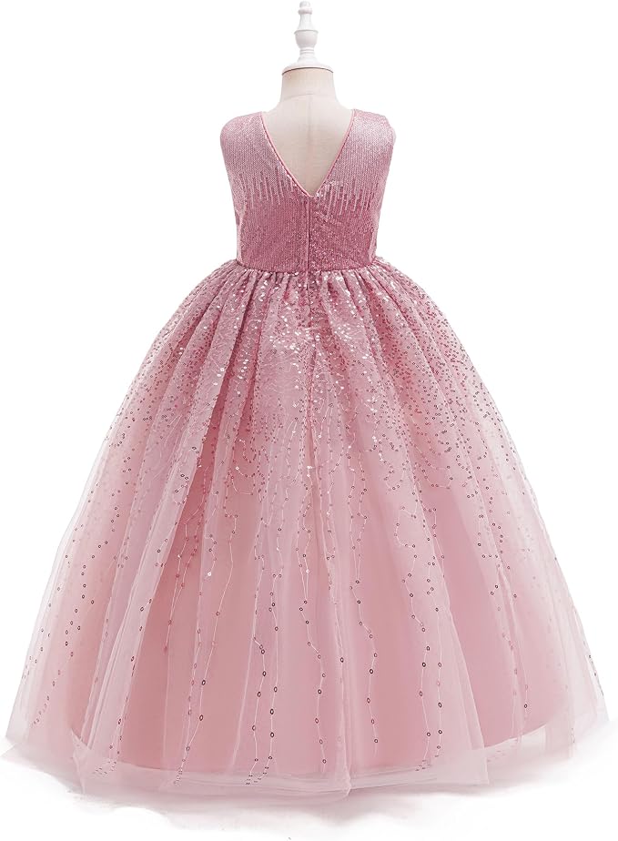 TinyTulle Sparkly Sequin Tulle Long Princess Flower Girl Dress for Special Occasions