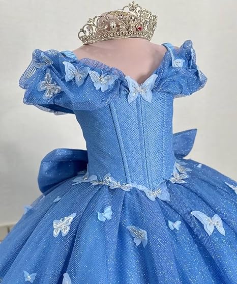 TinyTulle Butterfly Appliqué Sparkle Tulle Flower Girl Ball Gown Dress