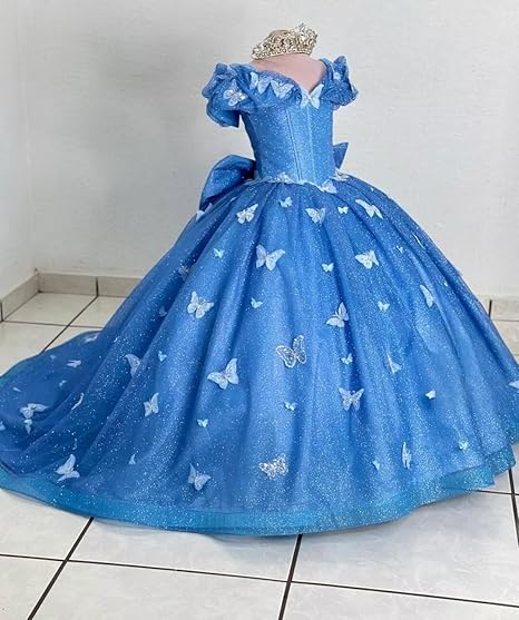 TinyTulle Butterfly Appliqué Sparkle Tulle Flower Girl Ball Gown Dress
