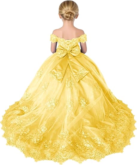 TinyTulle Sparkly Tulle 3D Flower Lace Applique Flower Girl Pageant Gown with Bow