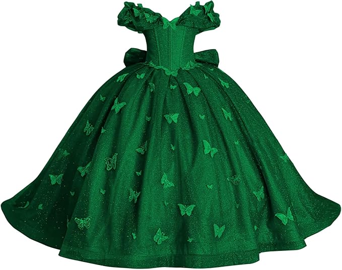 TinyTulle Butterfly Appliqué Sparkle Tulle Flower Girl Ball Gown Dress