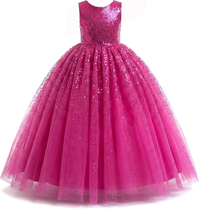 TinyTulle Sparkly Sequin Tulle Long Princess Flower Girl Dress for Special Occasions