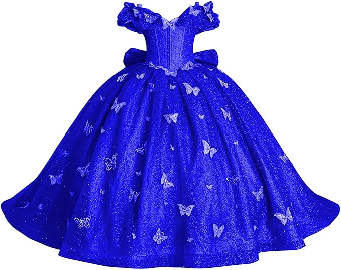 TinyTulle Butterfly Appliqué Sparkle Tulle Flower Girl Ball Gown Dress