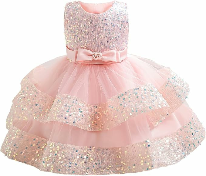 TinyTulle Sleeveless Sequin Tulle Flower Girl Dress with Bow Belt