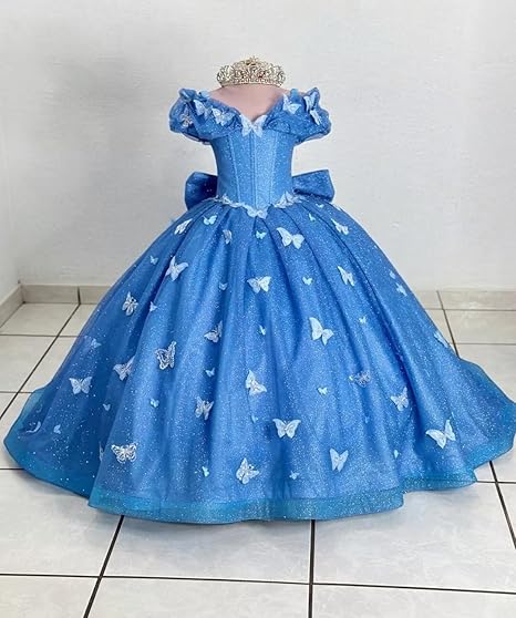 TinyTulle Butterfly Appliqué Sparkle Tulle Flower Girl Ball Gown Dress
