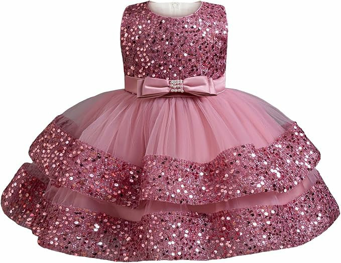 TinyTulle Sleeveless Sequin Tulle Flower Girl Dress with Bow Belt