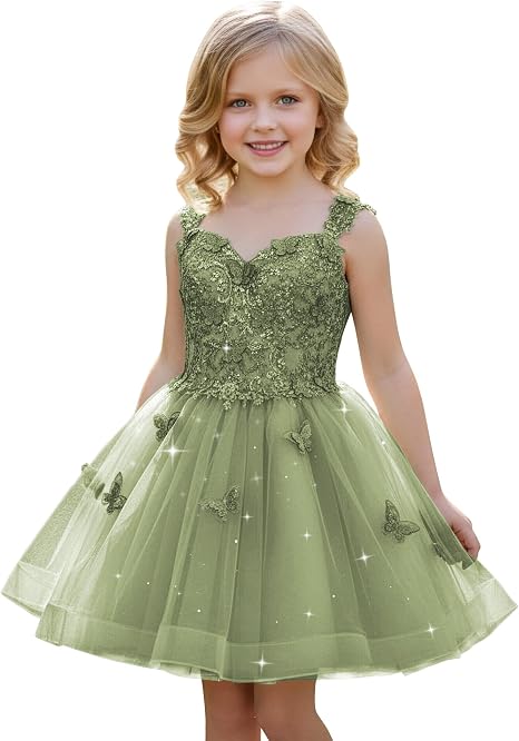 TinyTulle Mint Green Butterfly Flower Girl Dress Lace Tulle Princess Ball Gown