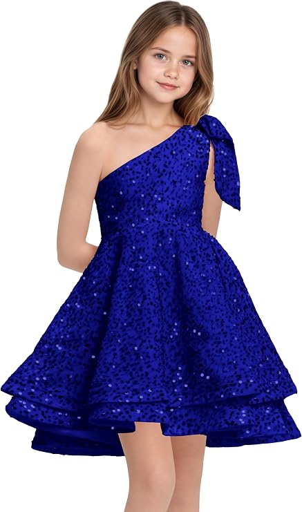 TinyTulle One-Shoulder Sequin Princess Flower Girl Dress – Sparkly Pageant &amp; Formal Gown