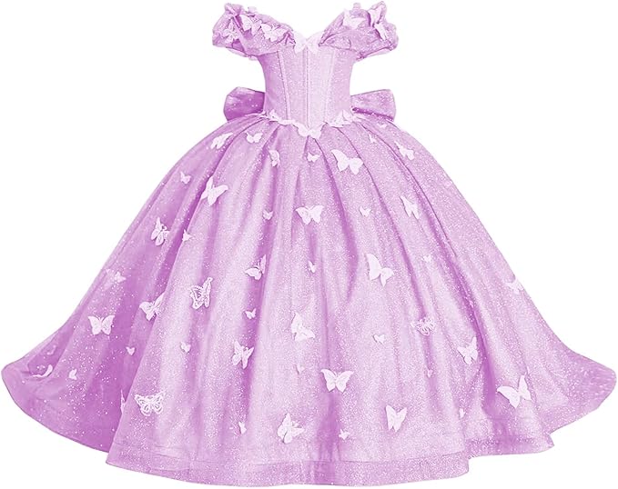 TinyTulle Butterfly Appliqué Sparkle Tulle Flower Girl Ball Gown Dress