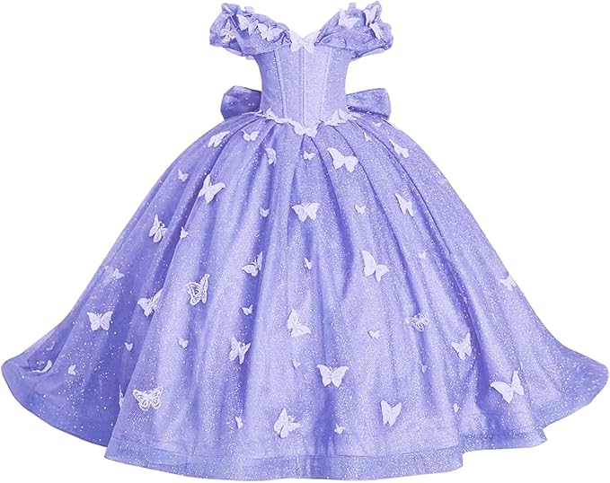 TinyTulle Butterfly Appliqué Sparkle Tulle Flower Girl Ball Gown Dress