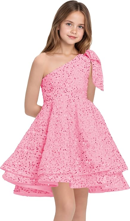 TinyTulle One-Shoulder Sequin Princess Flower Girl Dress – Sparkly Pageant &amp; Formal Gown