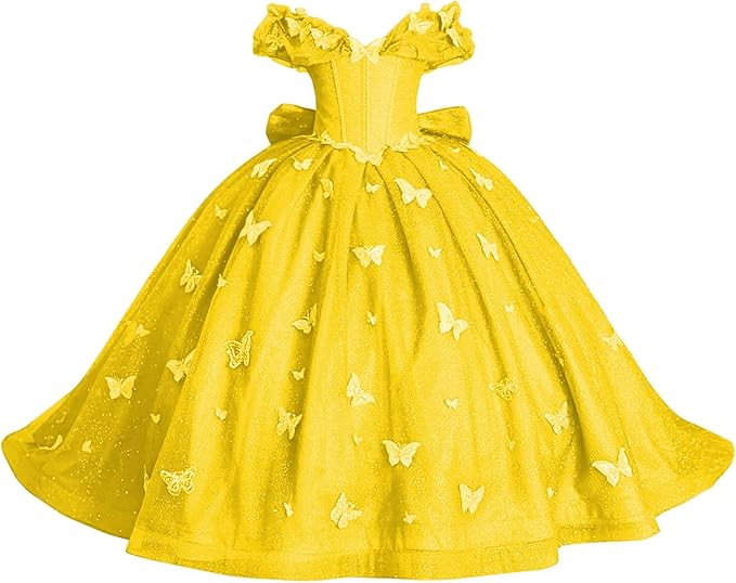 TinyTulle Butterfly Appliqué Sparkle Tulle Flower Girl Ball Gown Dress