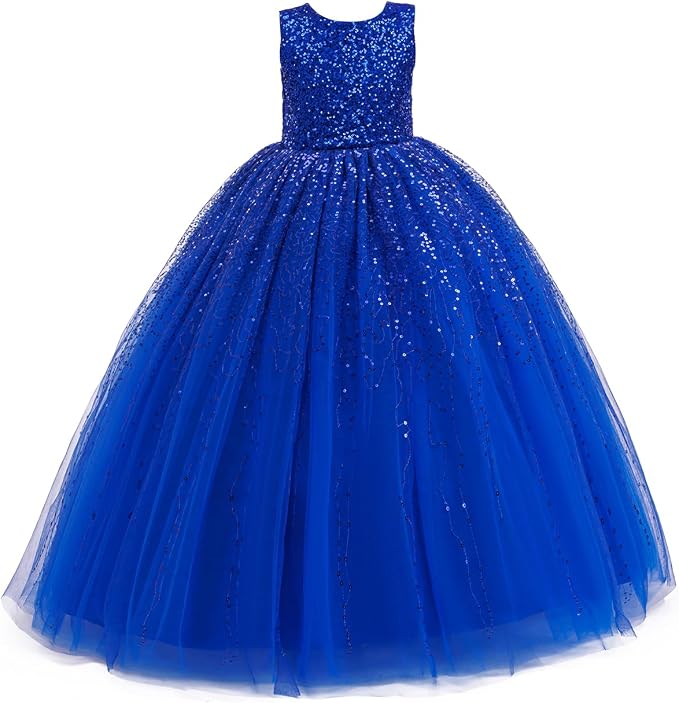 TinyTulle Sparkly Sequin Tulle Long Princess Flower Girl Dress for Special Occasions