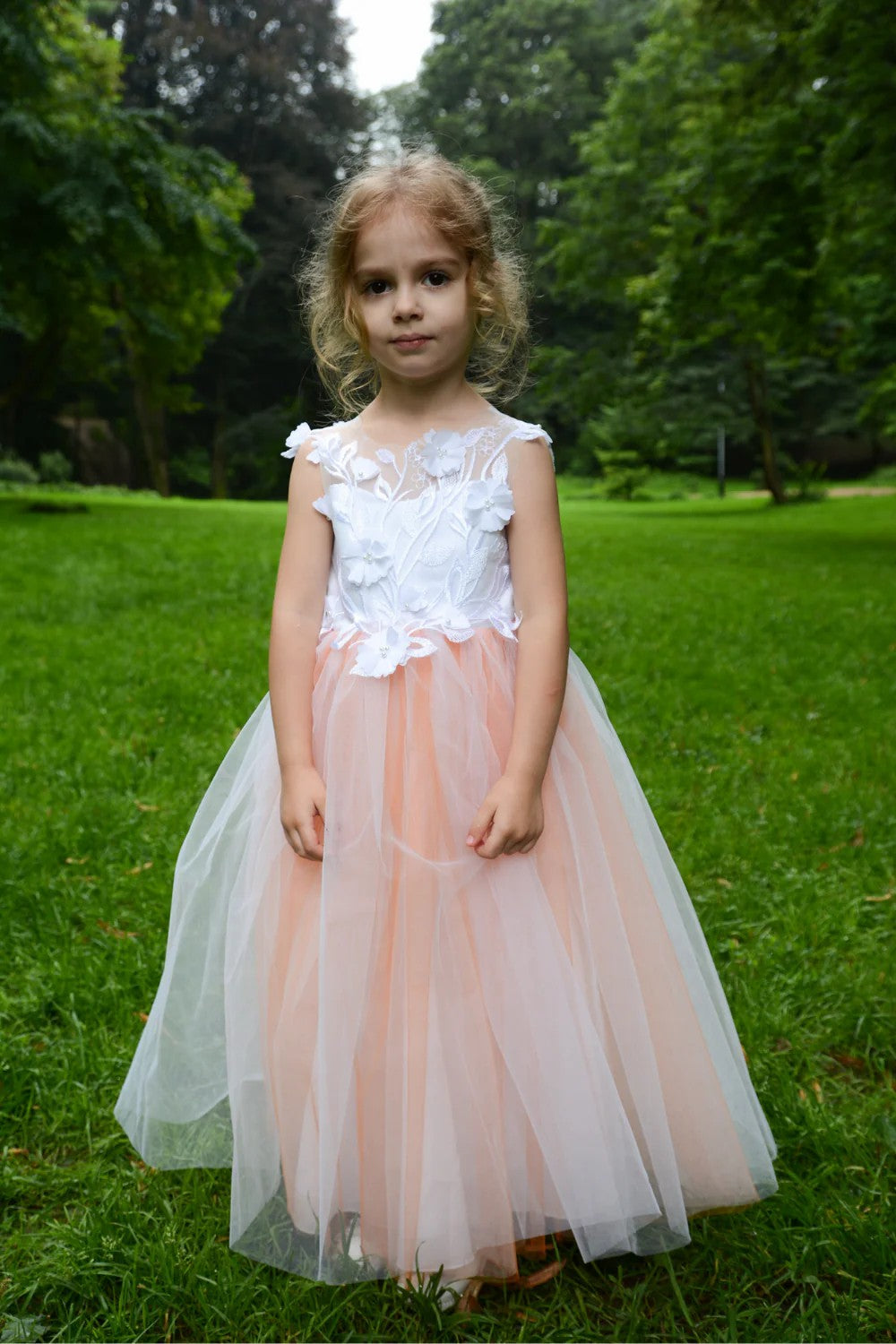 TinyTulle Elegant Light Lavender Floral Applique Tulle Flower Girl Dress for Wedding