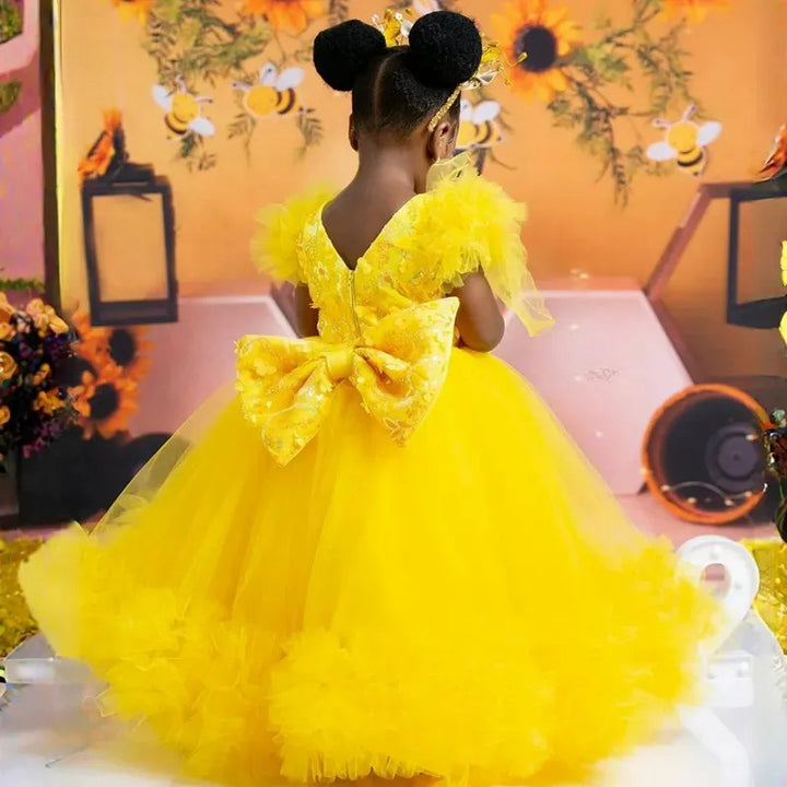 TinyTulle Puffy Tulle Ball Gown Flower Girl Dress with Floral Embroidery