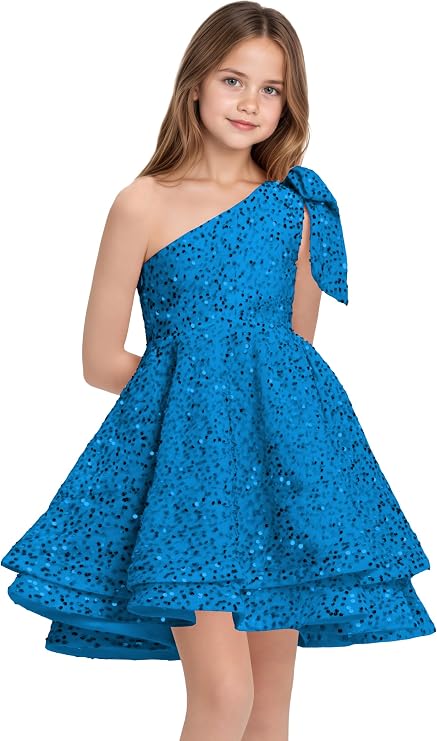 TinyTulle One-Shoulder Sequin Princess Flower Girl Dress – Sparkly Pageant &amp; Formal Gown