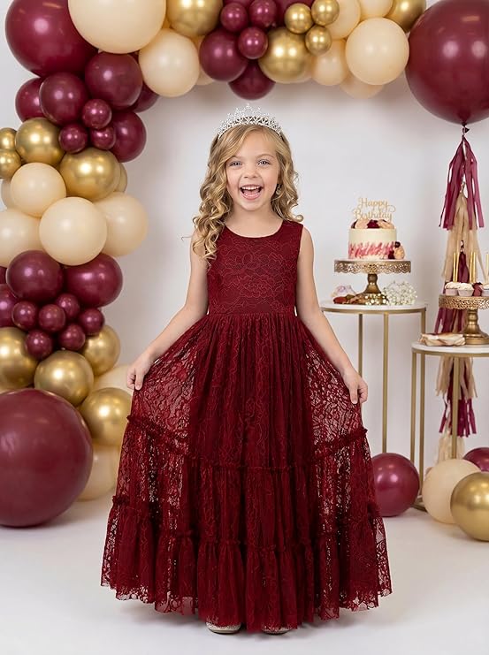 TinyTulle Elegant Lace Sleeveless A-Line Floor-Length Flower Girl Dress for Special Occasions