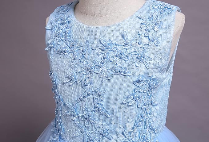 TinyTulle Light Blue Princess Flower Girl Dress with Layered Tulle and Cascading Ruffles