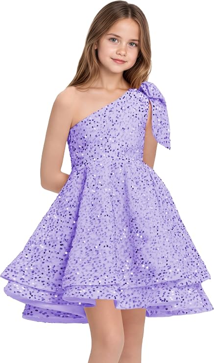 TinyTulle One-Shoulder Sequin Princess Flower Girl Dress – Sparkly Pageant &amp; Formal Gown