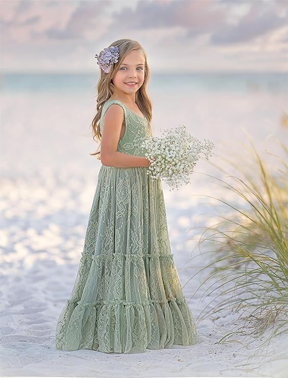 TinyTulle Elegant Lace Sleeveless A-Line Floor-Length Flower Girl Dress for Special Occasions