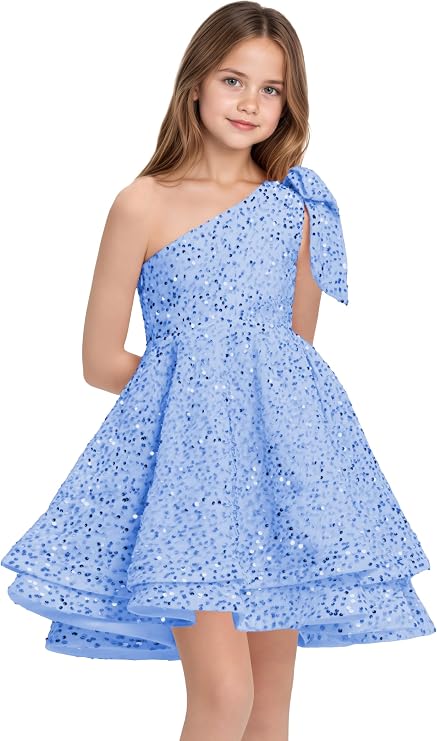 TinyTulle One-Shoulder Sequin Princess Flower Girl Dress – Sparkly Pageant &amp; Formal Gown