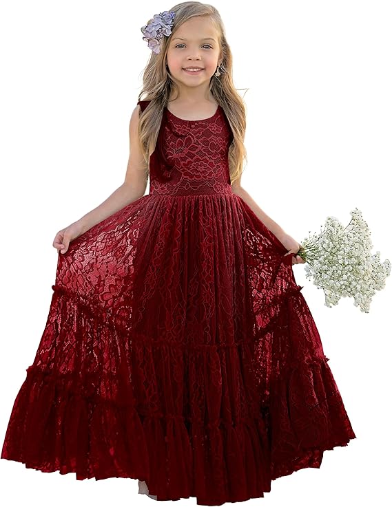 TinyTulle Elegant Lace Sleeveless A-Line Floor-Length Flower Girl Dress for Special Occasions