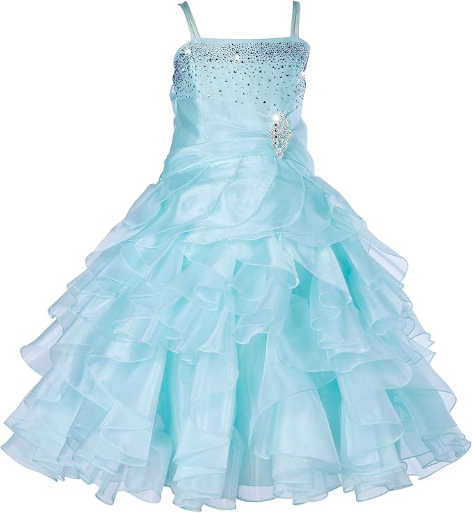 TinyTulle Off Shoulde Sequin Ruffle Tulle Flower Girl Dress for Special Occasions