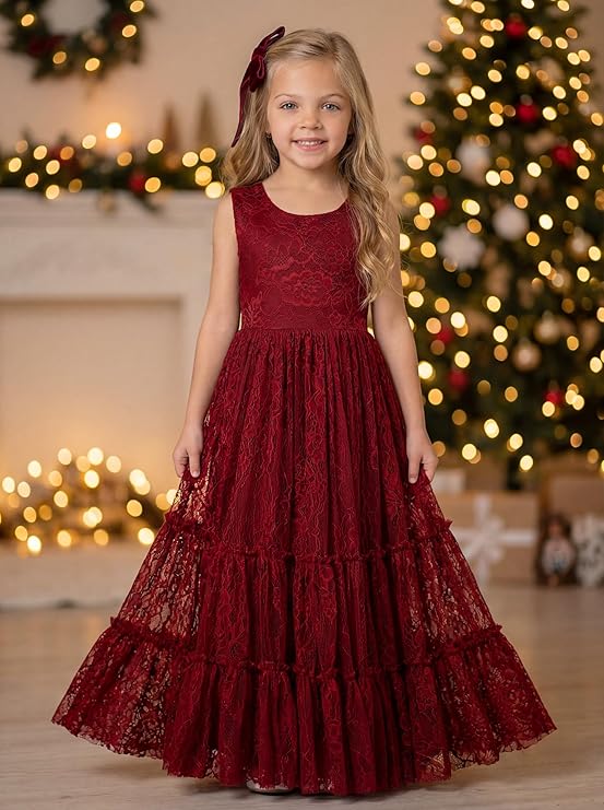TinyTulle Elegant Lace Sleeveless A-Line Floor-Length Flower Girl Dress for Special Occasions