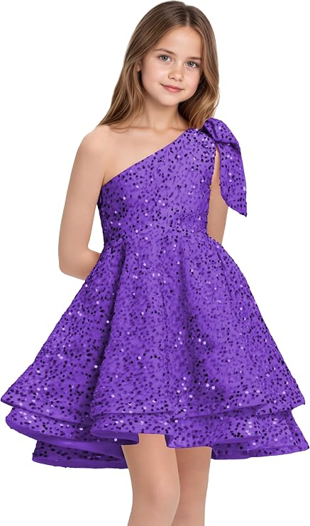 TinyTulle One-Shoulder Sequin Princess Flower Girl Dress – Sparkly Pageant &amp; Formal Gown