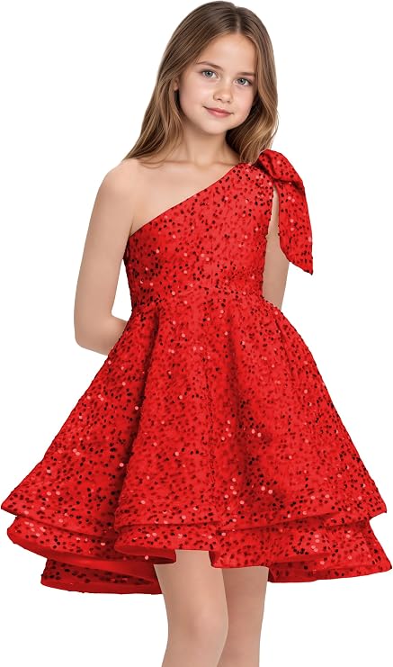 TinyTulle One-Shoulder Sequin Princess Flower Girl Dress – Sparkly Pageant &amp; Formal Gown