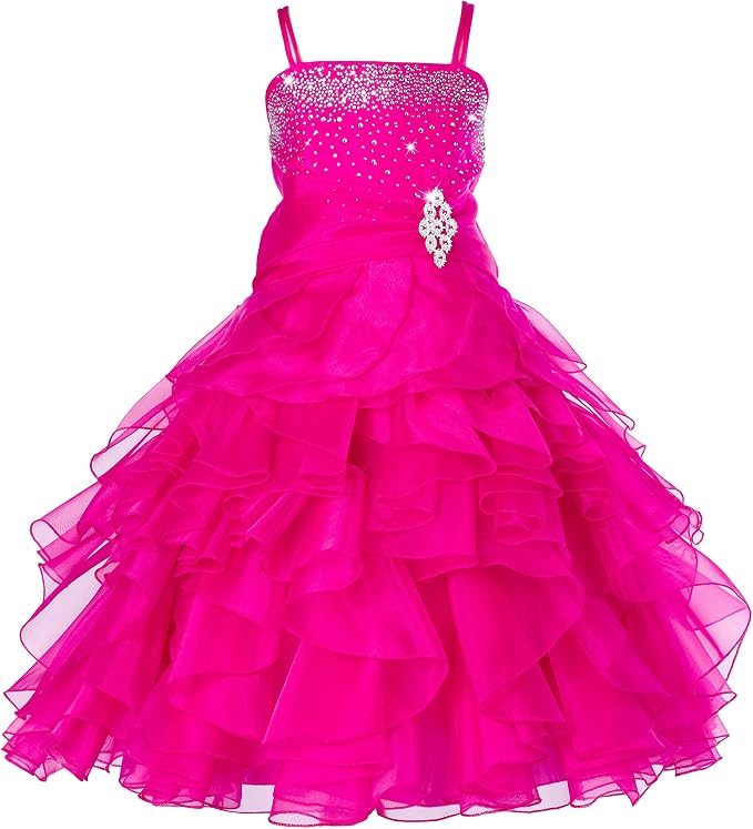 TinyTulle Off Shoulde Sequin Ruffle Tulle Flower Girl Dress for Special Occasions