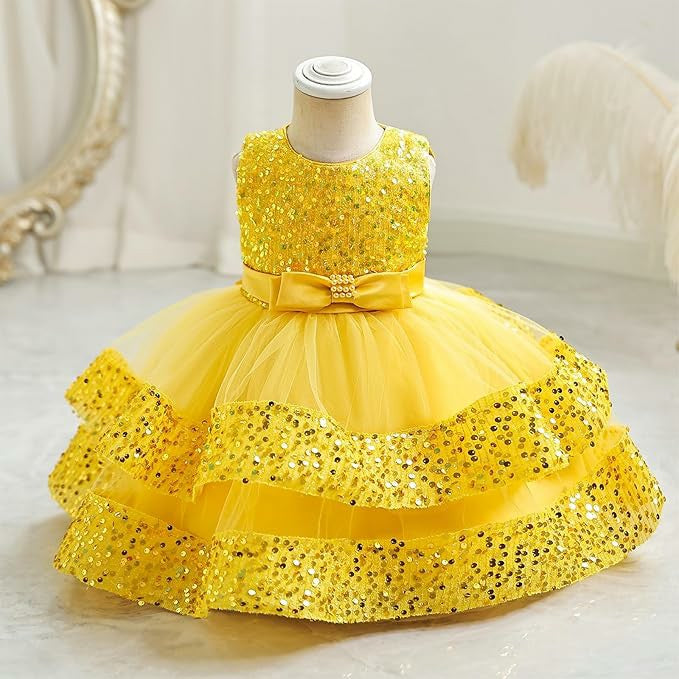 TinyTulle Sleeveless Sequin Tulle Flower Girl Dress with Bow Belt