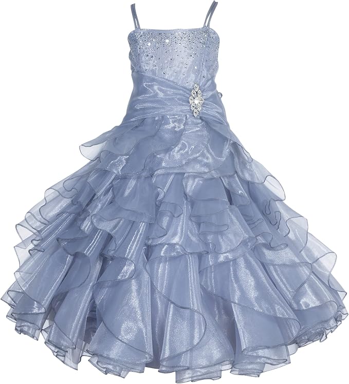 TinyTulle Off Shoulde Sequin Ruffle Tulle Flower Girl Dress for Special Occasions